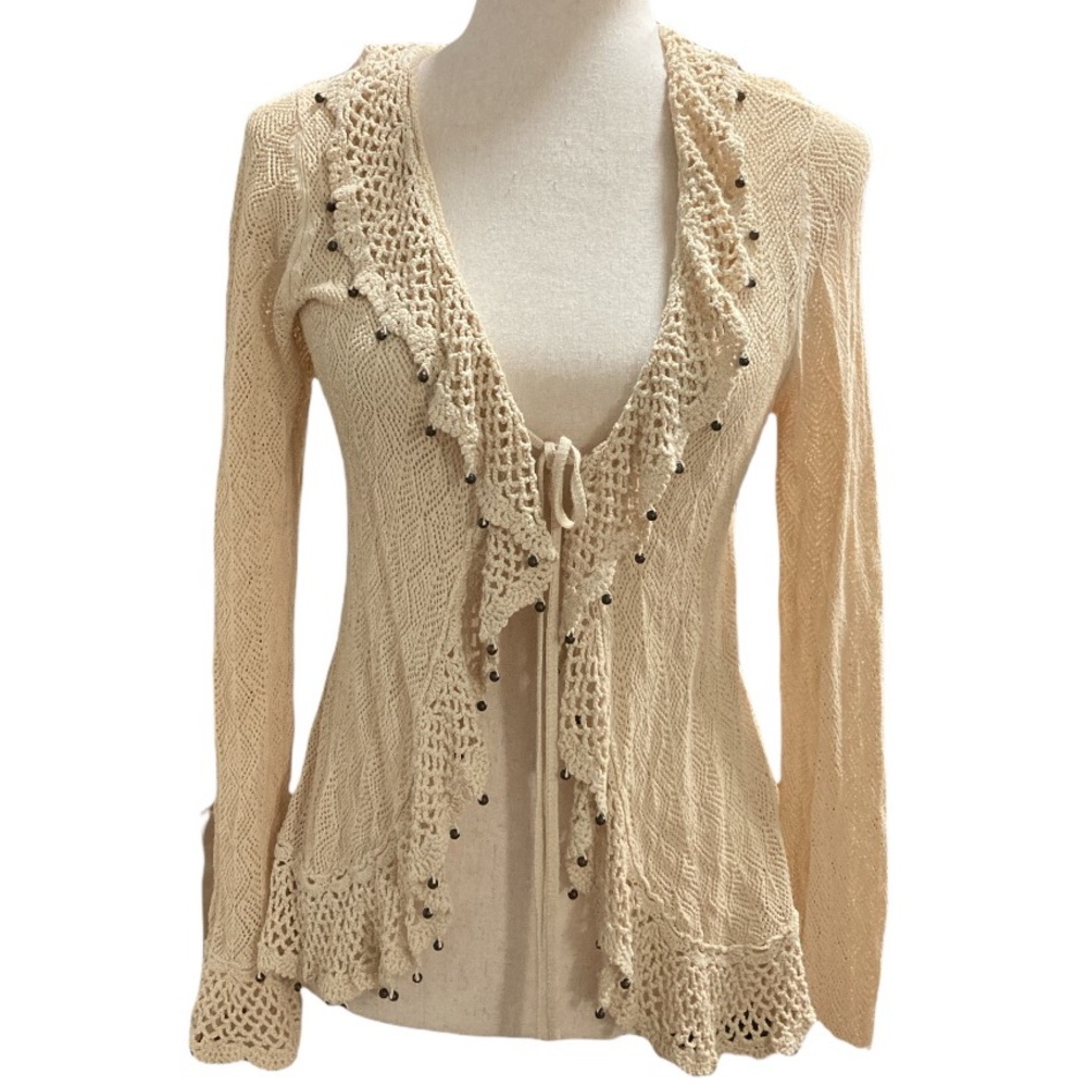 Charter club off white Crocheted cardigan with beads size medium